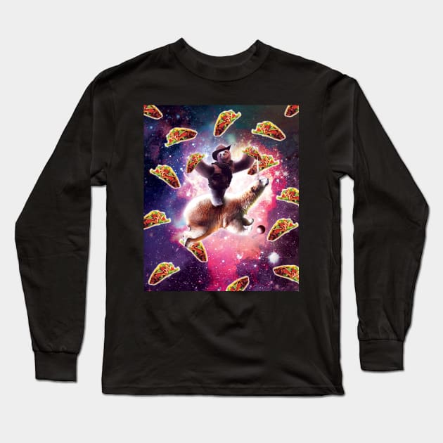 Cowboy Space Sloth On Polar Bear Unicorn - Taco Long Sleeve T-Shirt by Random Galaxy